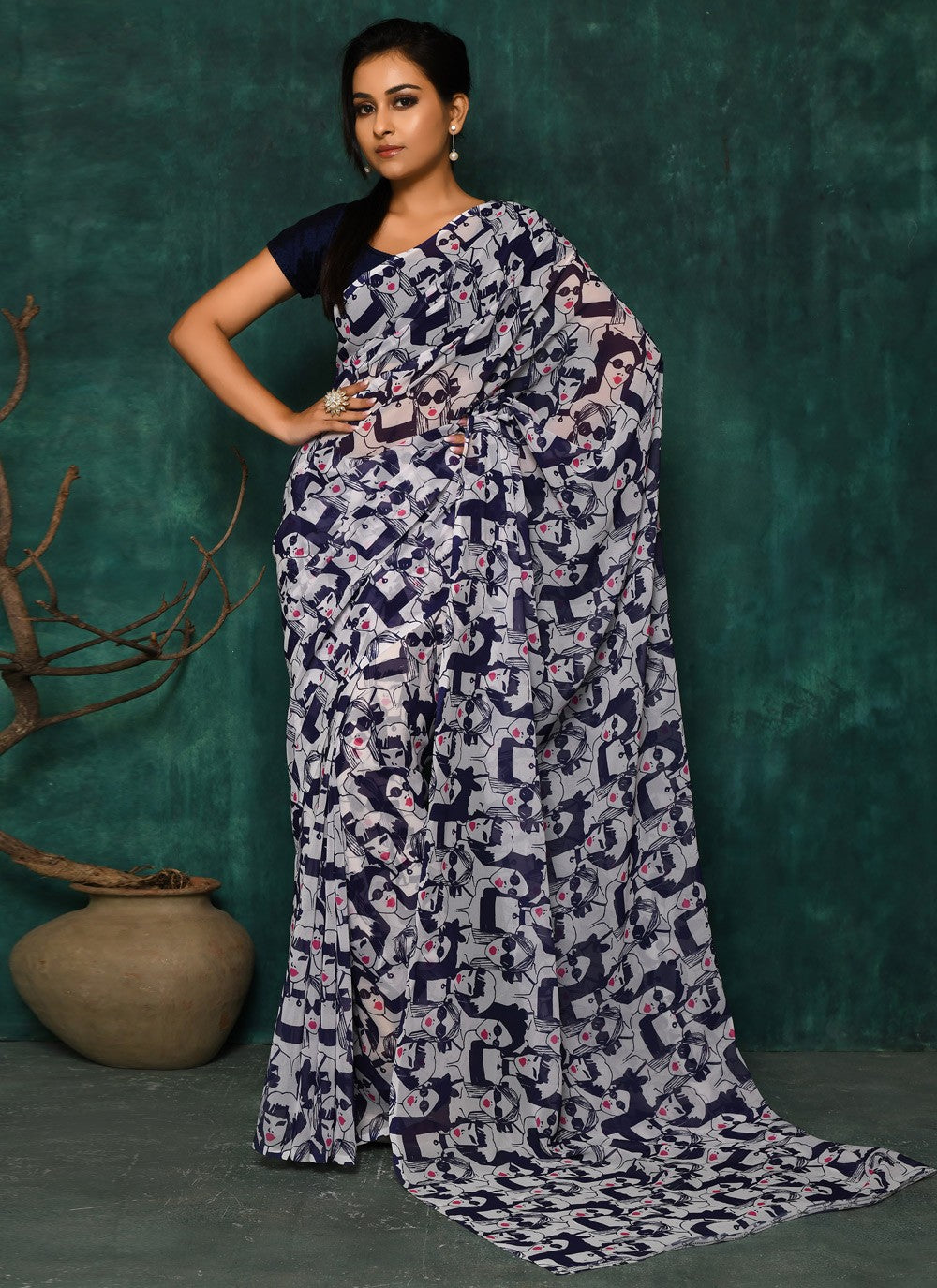 Classic Digital Print Faux Georgette Saree - S2342