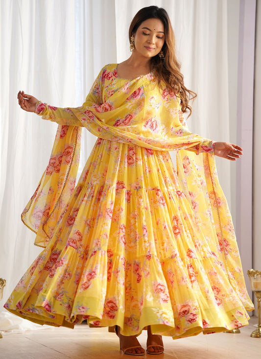 Digital Print Faux Georgette Anarkali - T4601