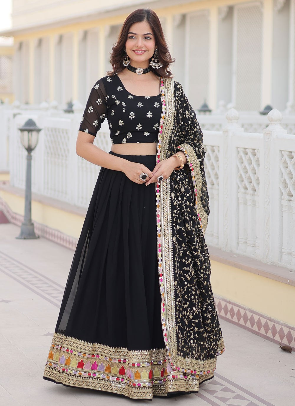 Embroidered Faux Georgette A - Line Lehenga - L1799