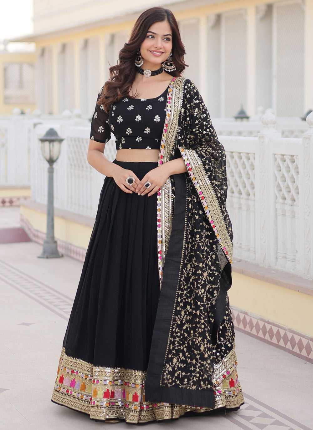 Embroidered Faux Georgette A - Line Lehenga - L1799