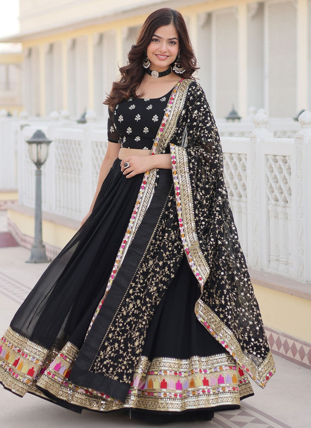 Embroidered Faux Georgette A - Line Lehenga - L1799