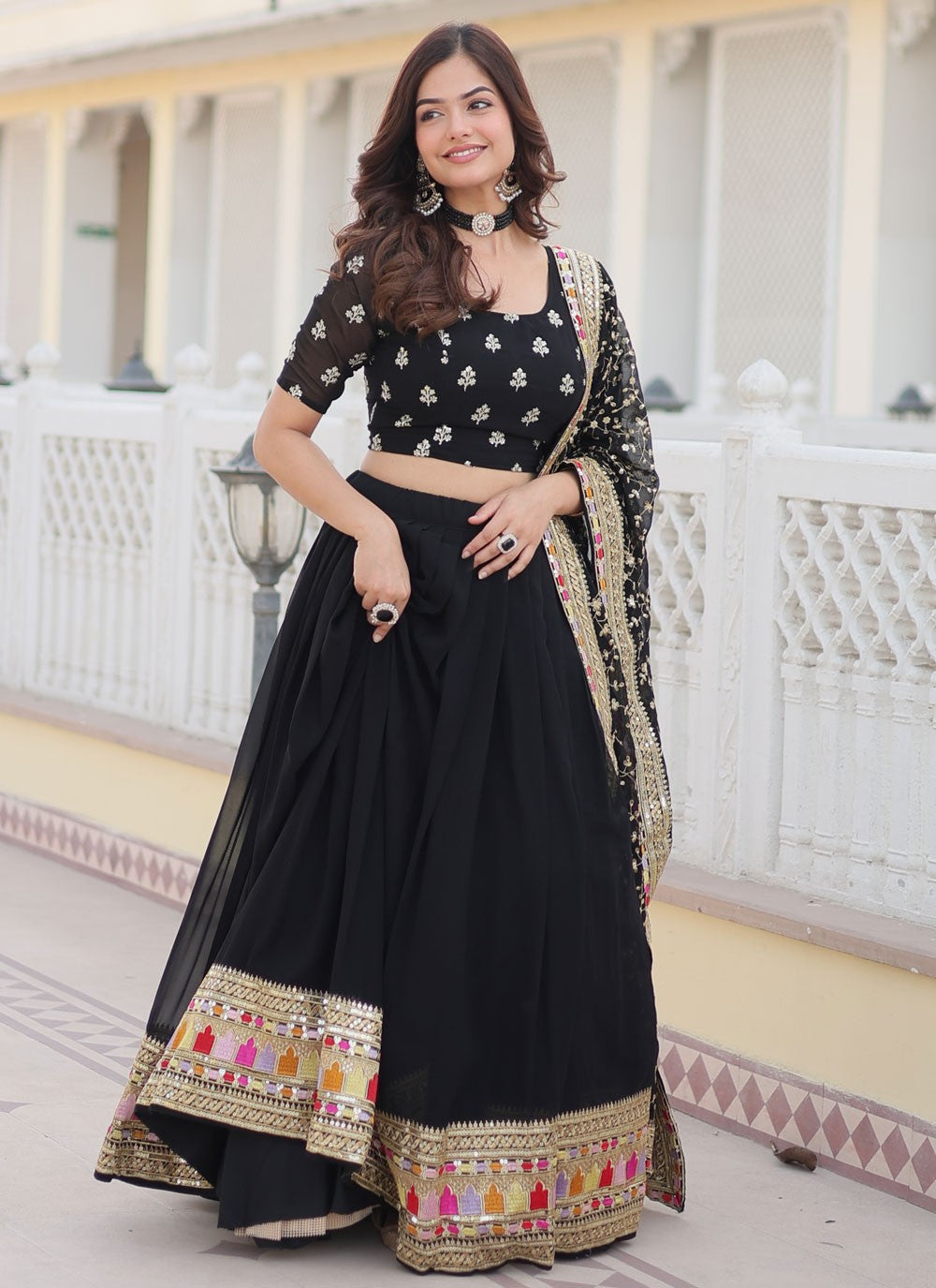 Embroidered Faux Georgette A - Line Lehenga - L1799