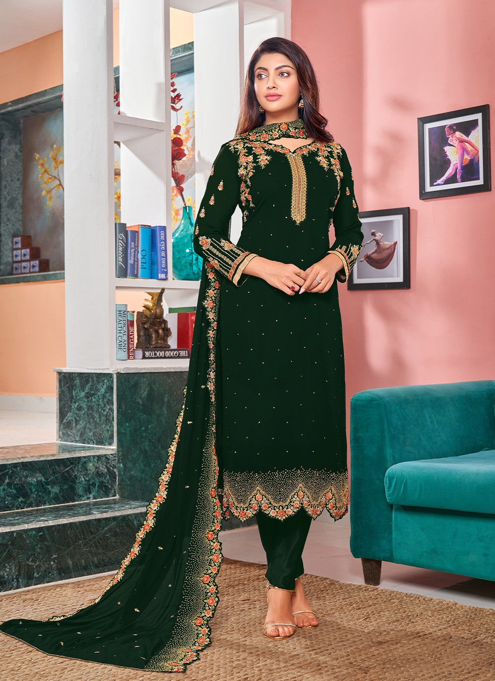 Faux Georgette Pant Style Suit - T733