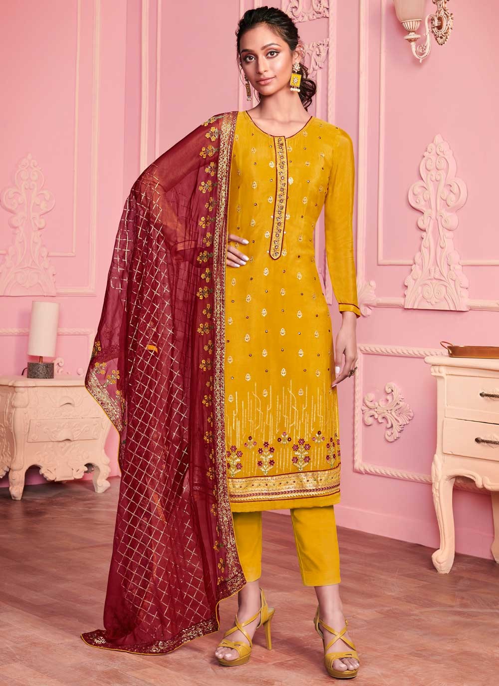 Faux Georgette Pant Style Suit - T212