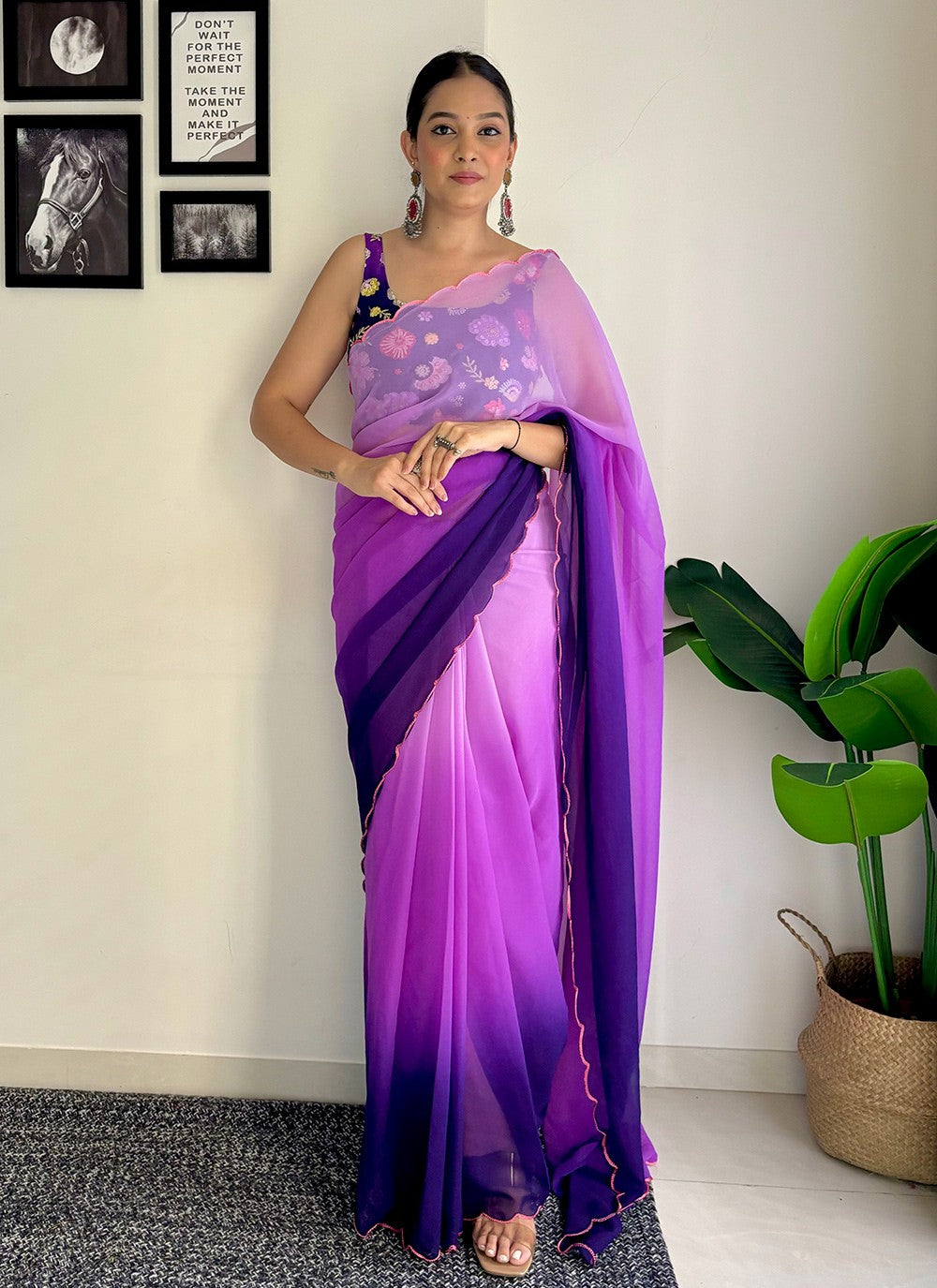 Contemporary Border Work Faux Georgette Saree - S7581