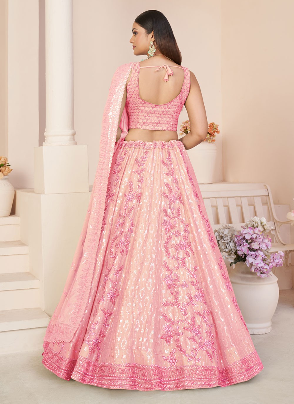 Embroidered Faux Georgette A - Line Lehenga - L1179