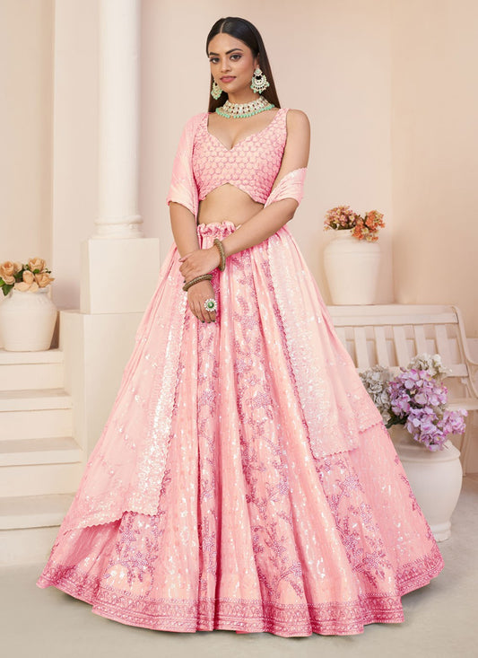 Embroidered Faux Georgette A - Line Lehenga - L1179