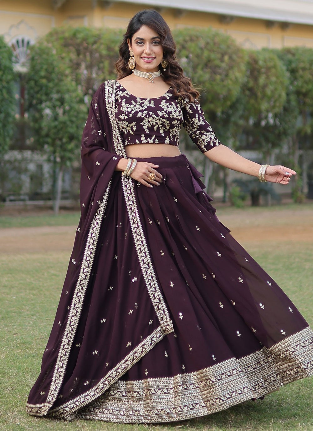 Embroidered Faux Georgette A - Line Lehenga - L1552