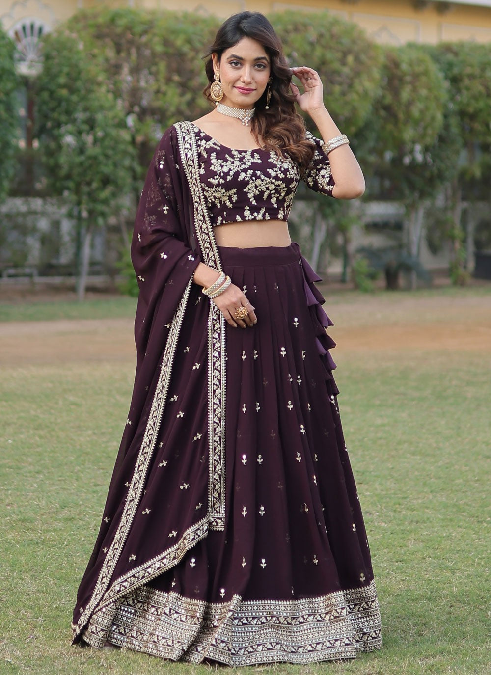 Embroidered Faux Georgette A - Line Lehenga - L1552