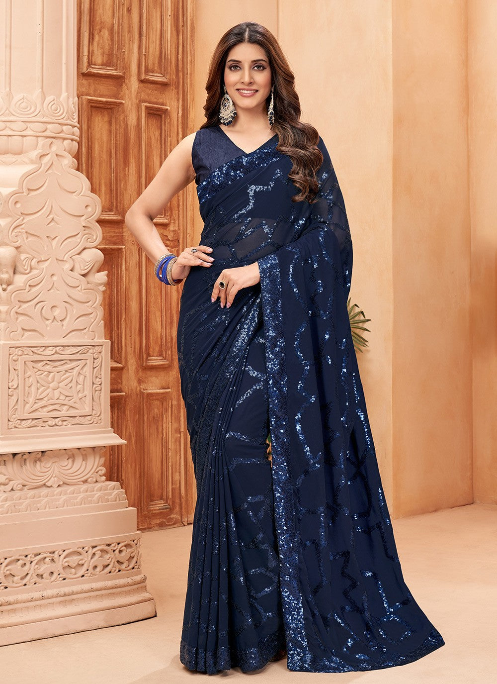 Contemporary Sequins Faux Georgette Saree - S8464