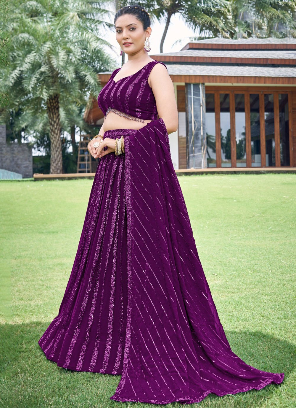 Embroidered Faux Georgette Lehenga - L3081