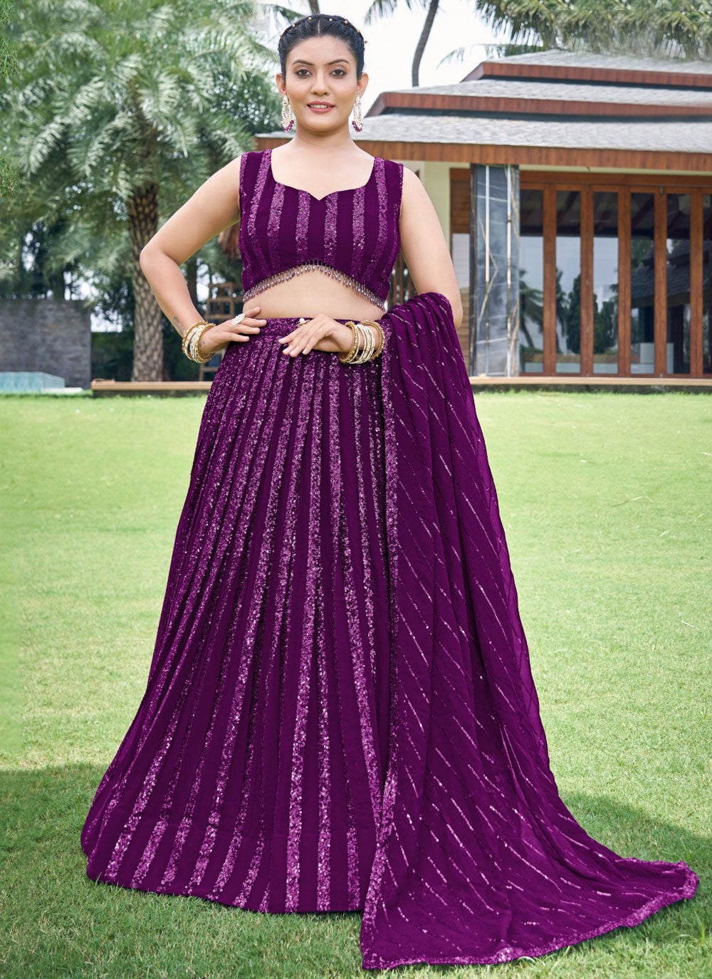 Embroidered Faux Georgette Lehenga - L3081