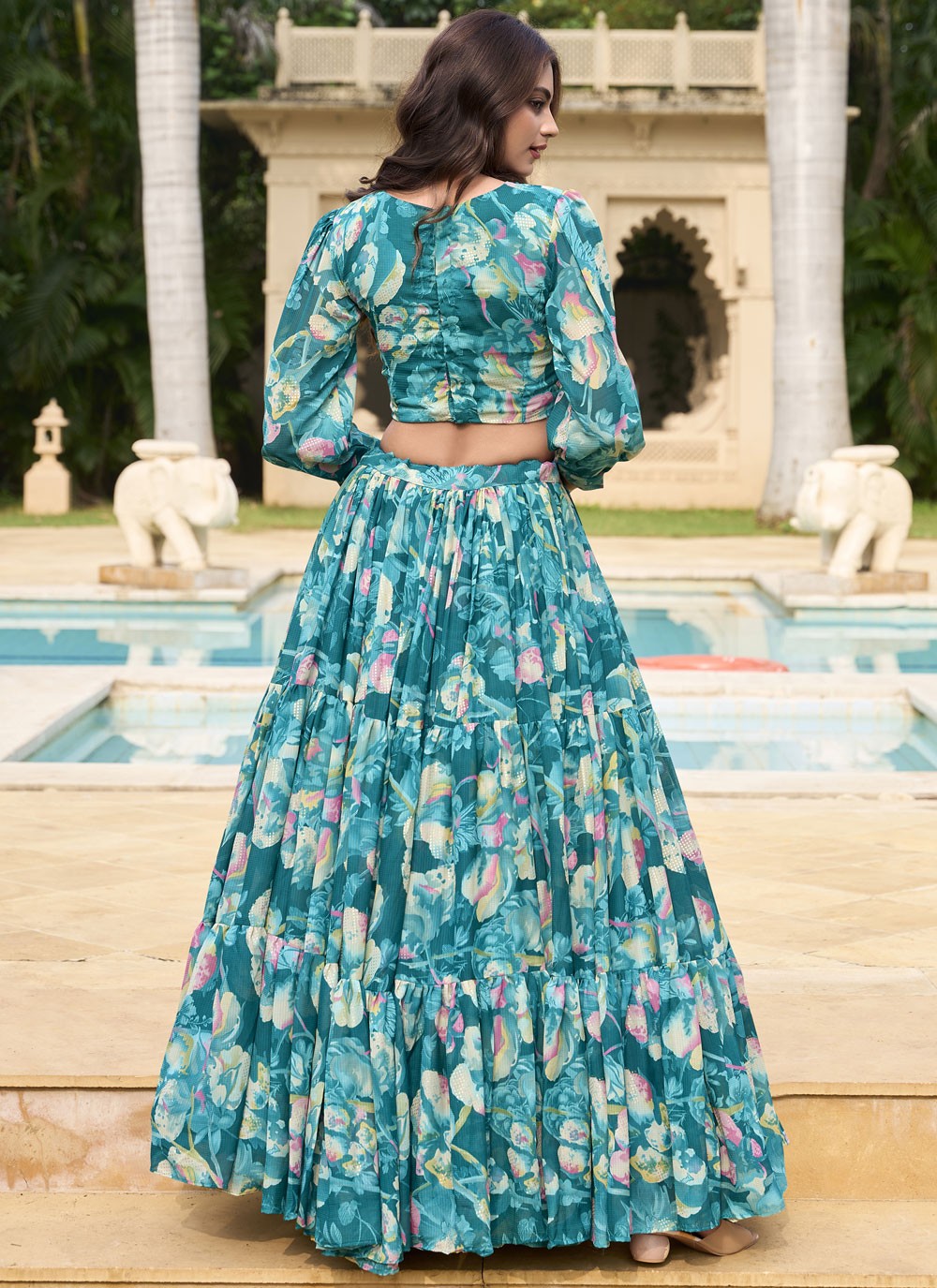 Floral Printed Faux Georgette Readymade Lehenga Choli - L2873