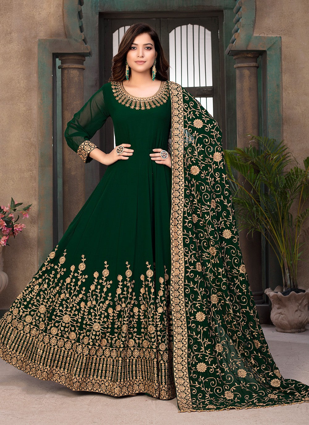 Faux Georgette Floor Length Anarkali - T204