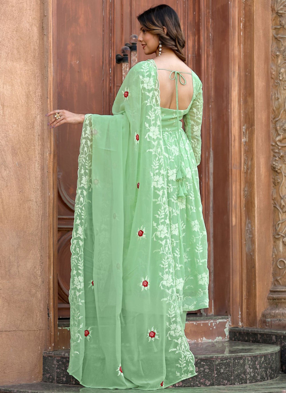 Embroidered Faux Georgette Salwar Suit - T4394