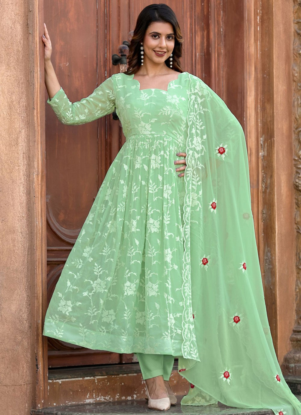 Embroidered Faux Georgette Salwar Suit - T4394