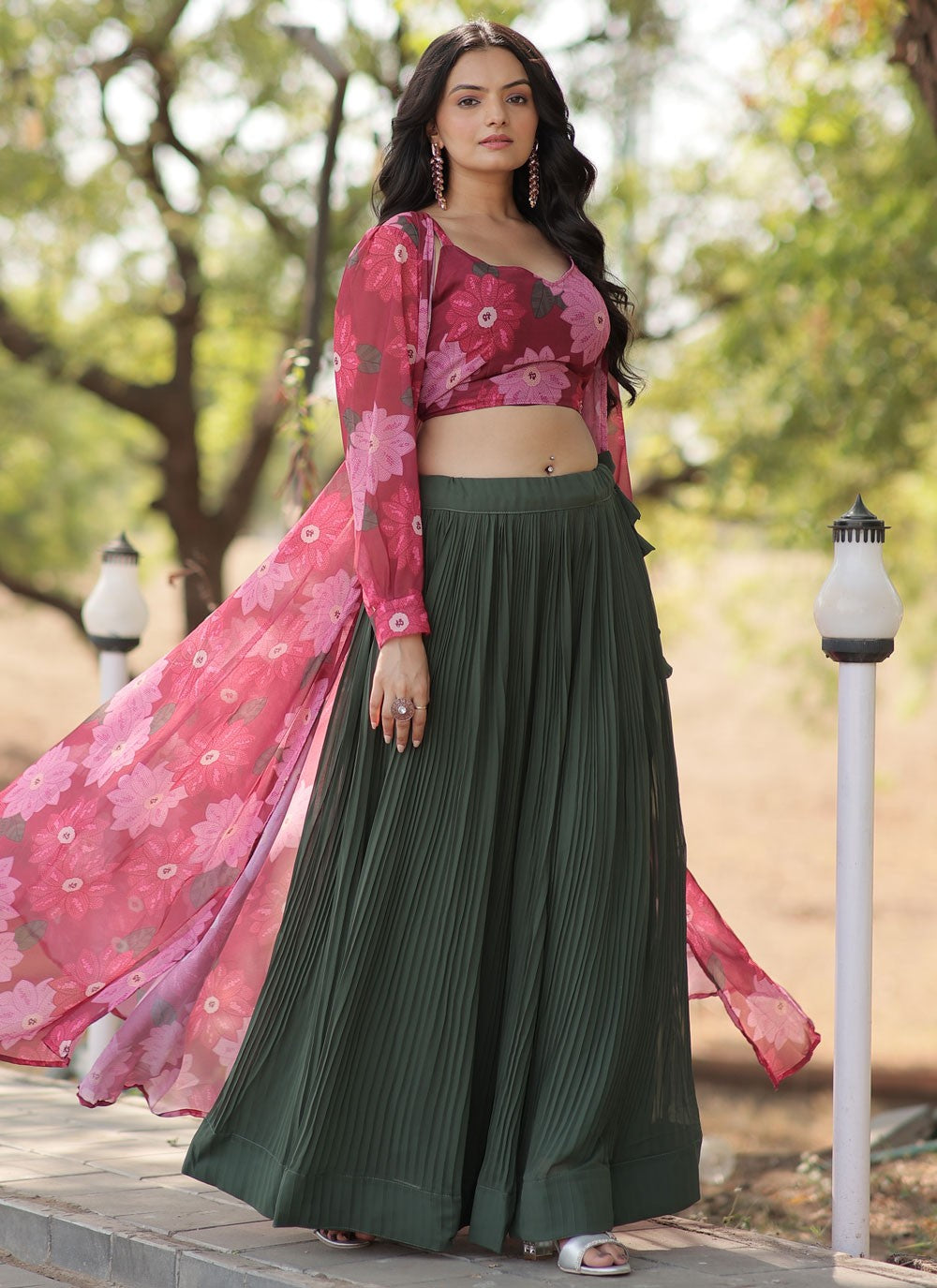 Fancy Work Faux Georgette Readymade Lehenga Choli - L2051