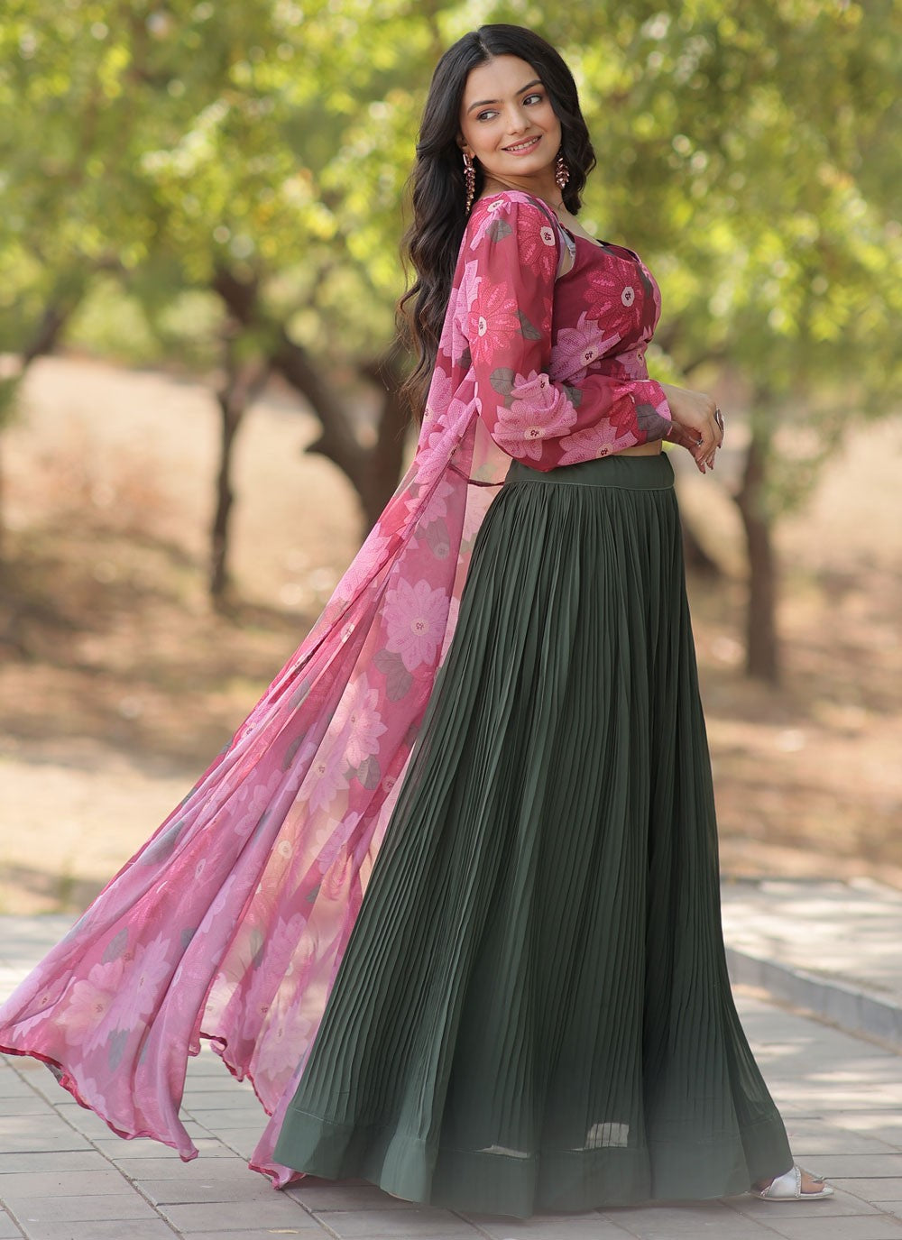 Fancy Work Faux Georgette Readymade Lehenga Choli - L2051