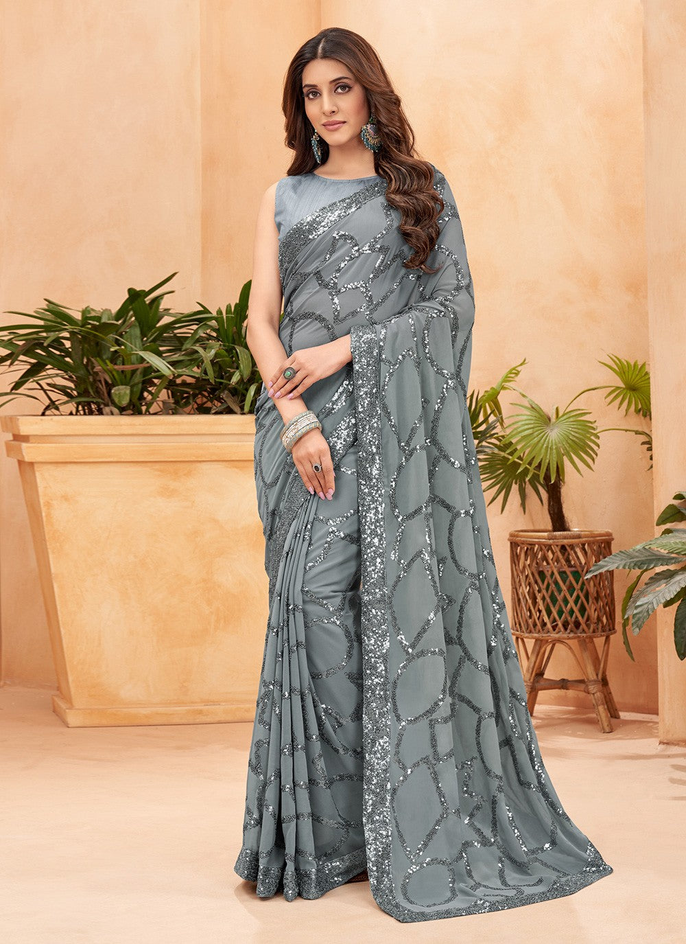 Contemporary Sequins Faux Georgette Saree - S8464