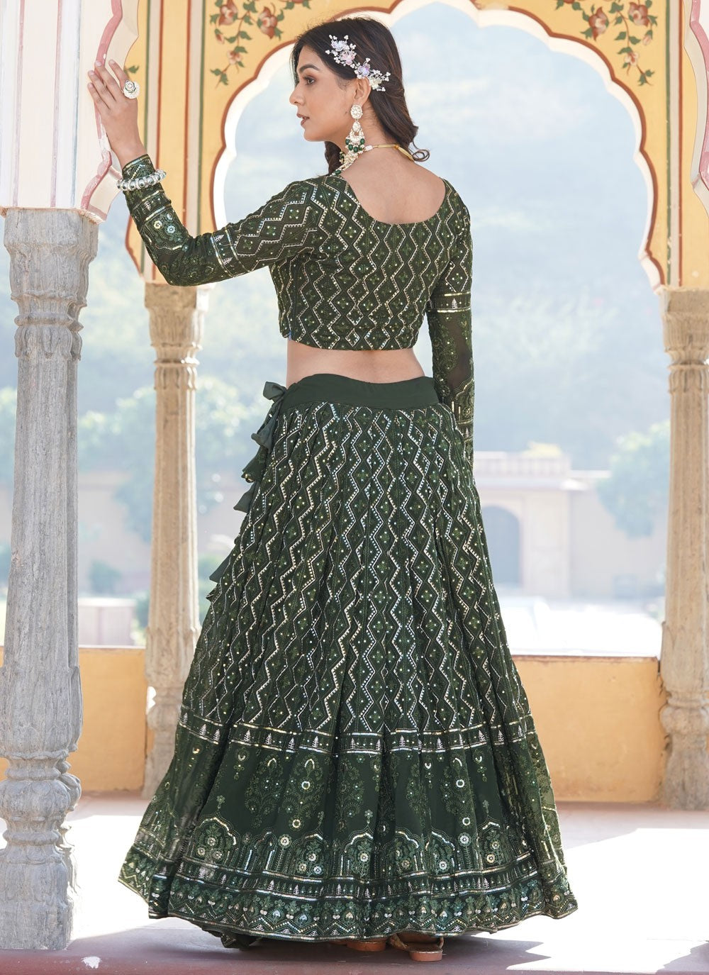 Embroidered Faux Georgette A - Line Lehenga - L1641