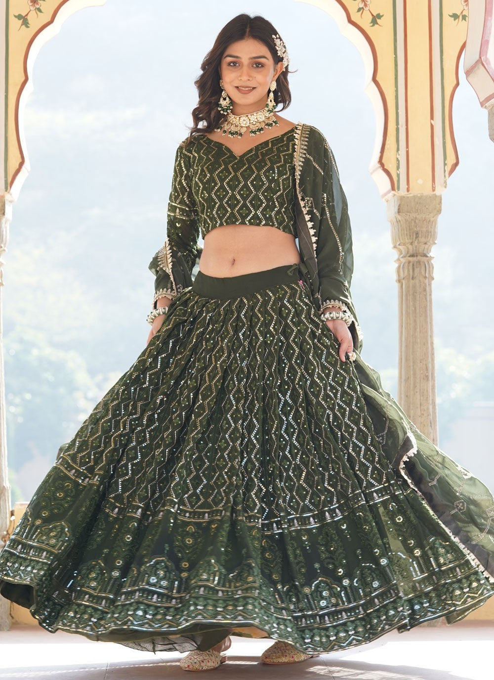 Embroidered Faux Georgette A - Line Lehenga - L1641