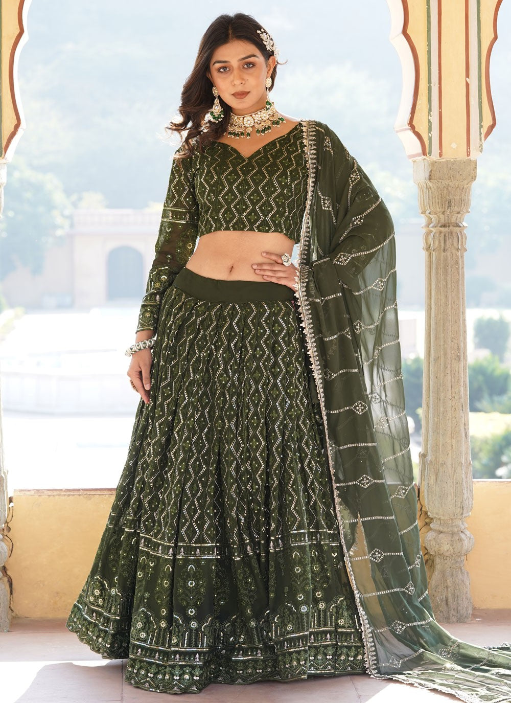 Embroidered Faux Georgette A - Line Lehenga - L1641