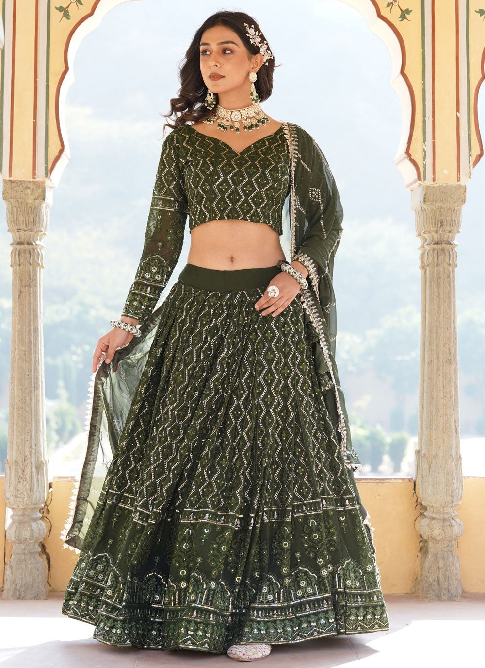 Embroidered Faux Georgette A - Line Lehenga - L1641