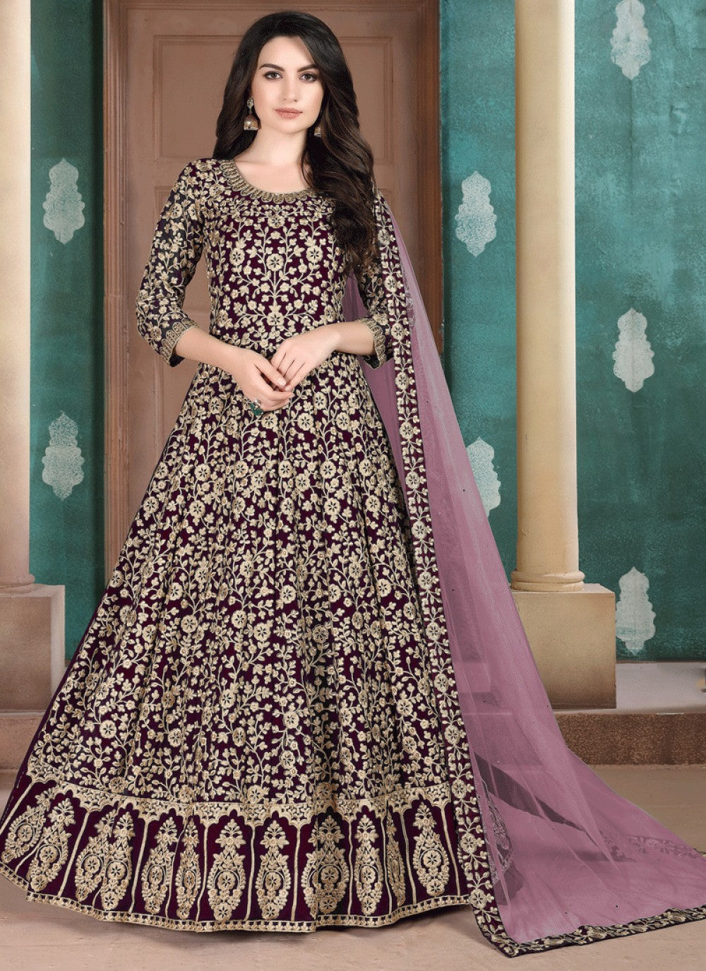 Faux Georgette Anarkali - T060