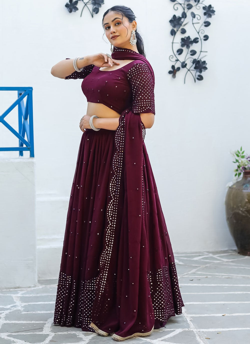 Embroidered Faux Georgette A - Line Lehenga - L2095