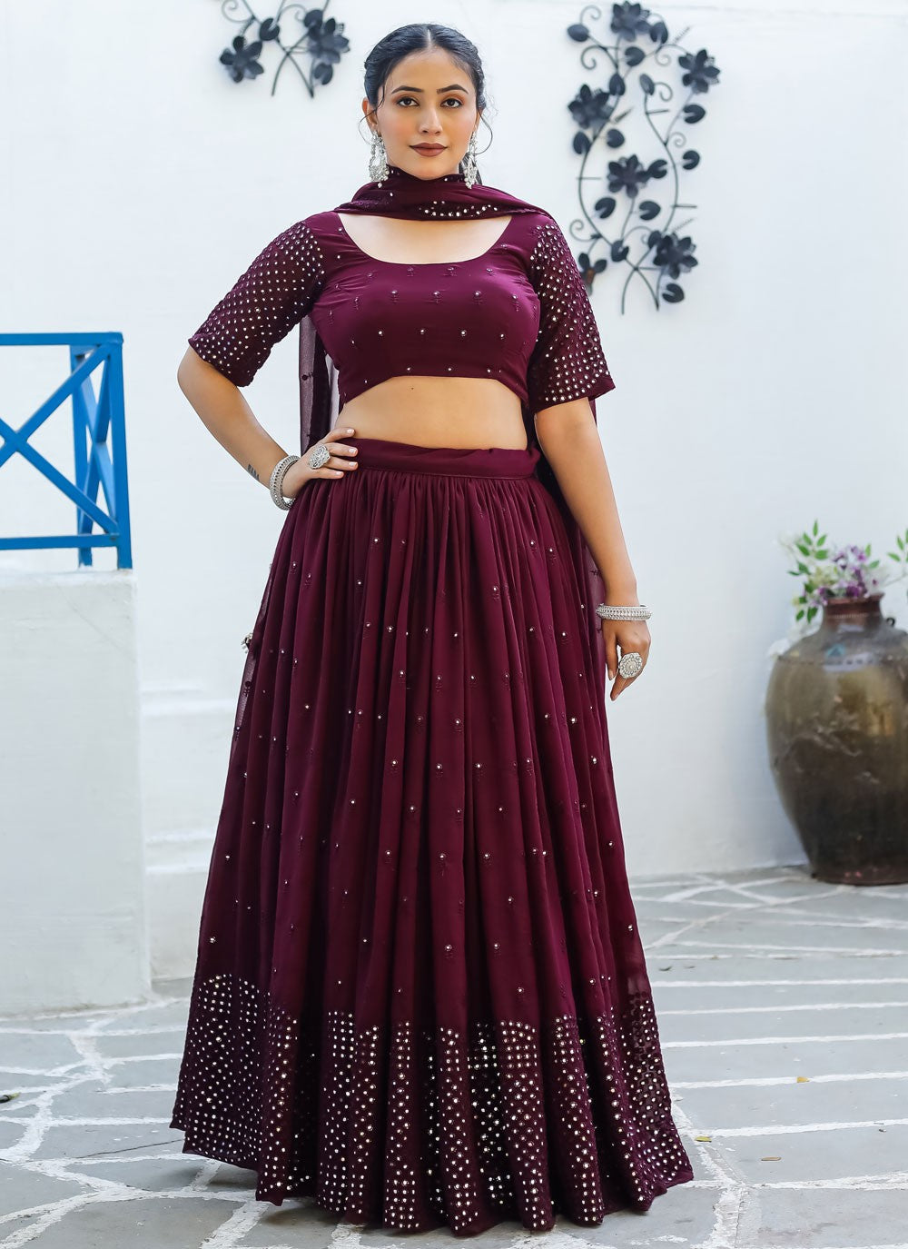 Embroidered Faux Georgette A - Line Lehenga - L2095