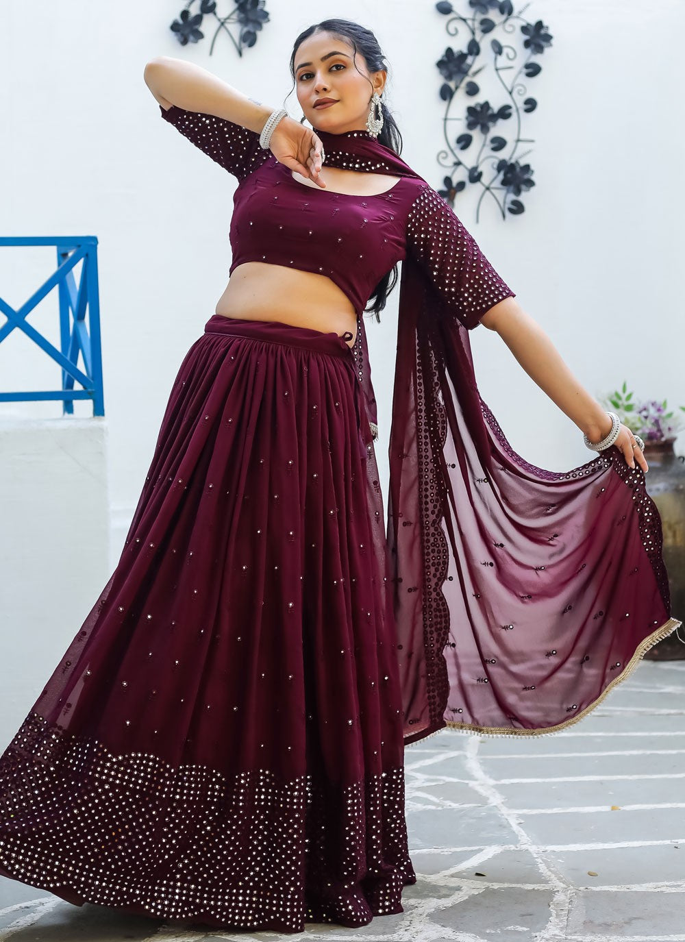 Embroidered Faux Georgette A - Line Lehenga - L2095