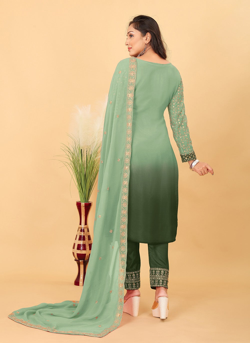 Faux Georgette Pant Style Suit - T3228