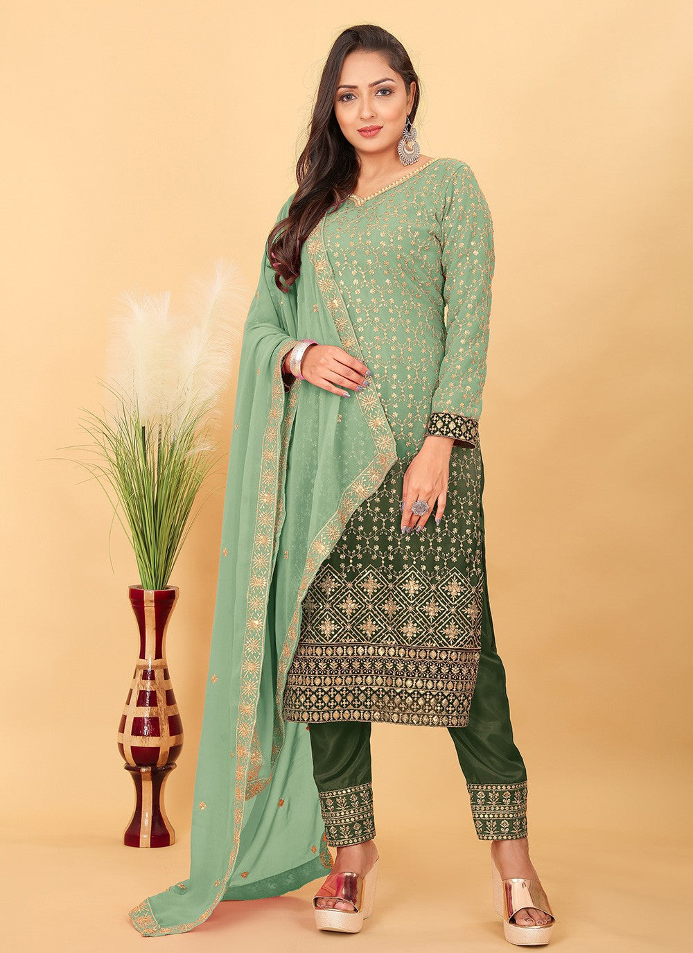 Faux Georgette Pant Style Suit - T3228