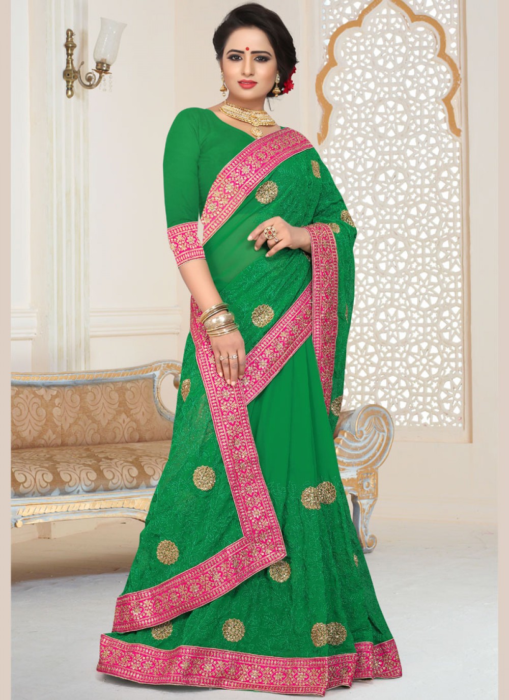 Classic Embroidered Faux Georgette Saree - S0014