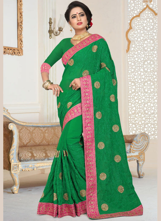 Classic Embroidered Faux Georgette Saree - S0014