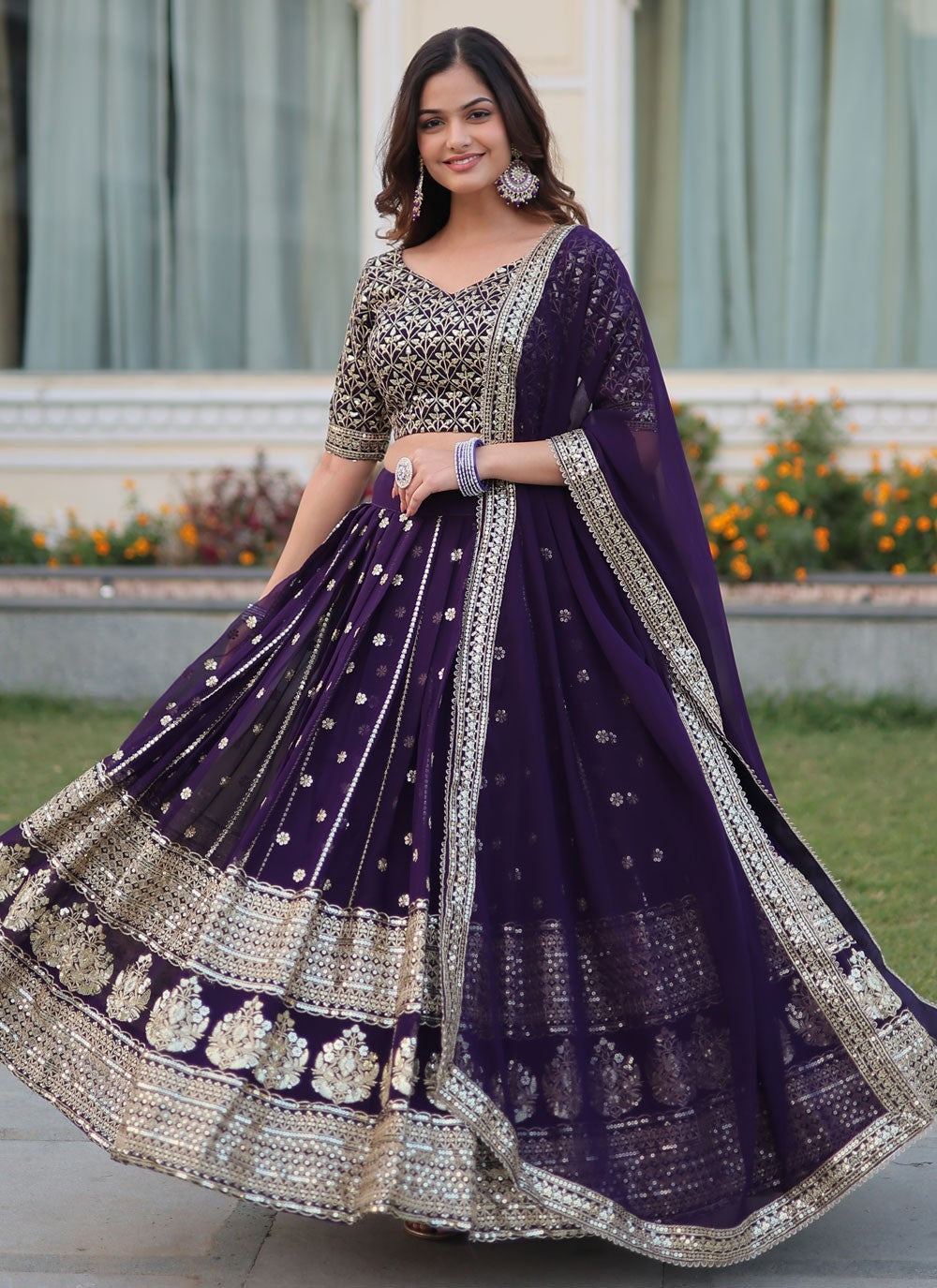 Embroidered Faux Georgette A - Line Lehenga - L1473