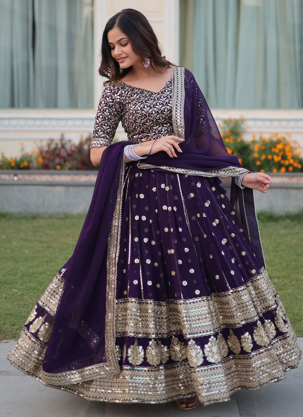 Embroidered Faux Georgette A - Line Lehenga - L1473