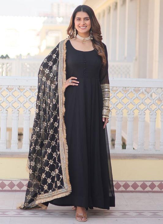 Embroidered Faux Georgette Gown - G6504A