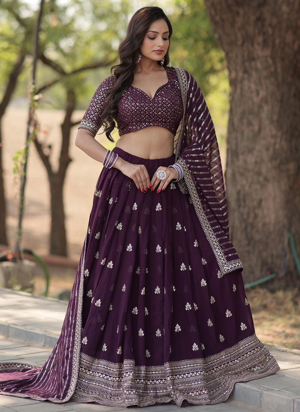 Embroidered Faux Georgette A - Line Lehenga - L1875