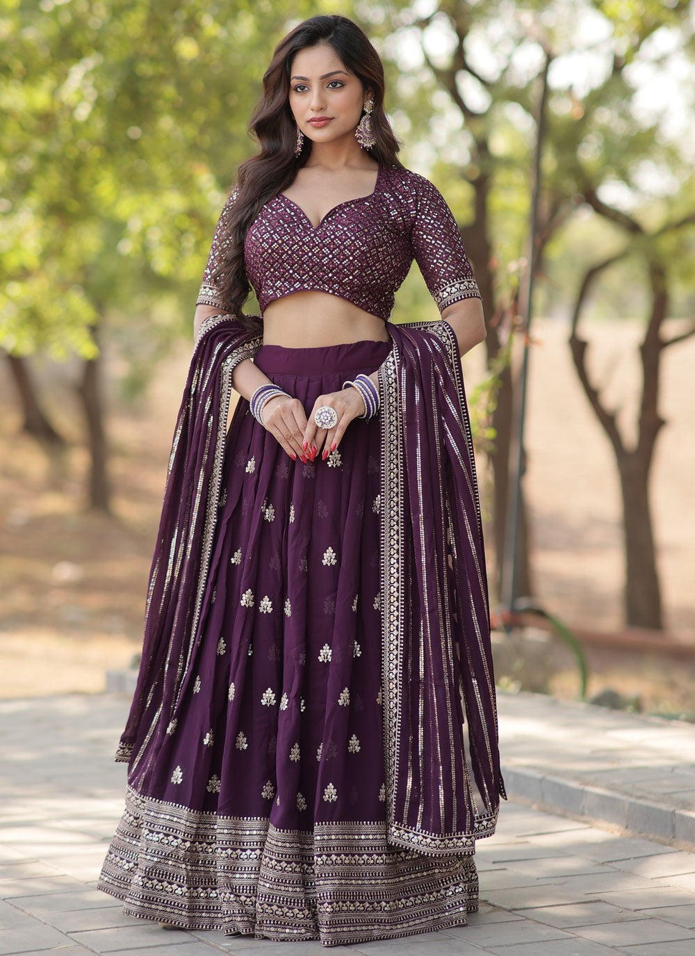 Embroidered Faux Georgette A - Line Lehenga - L1875