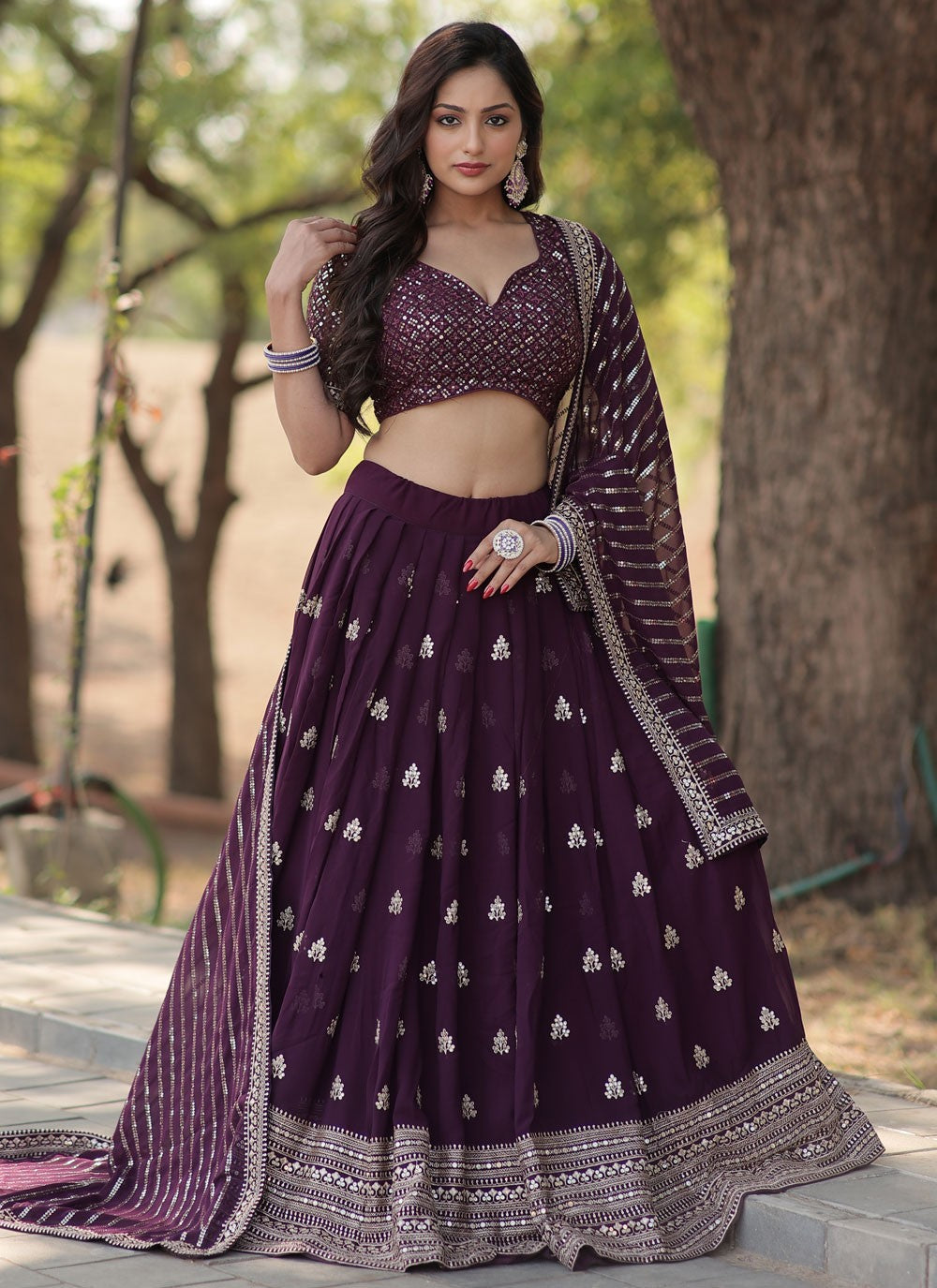 Embroidered Faux Georgette A - Line Lehenga - L1875