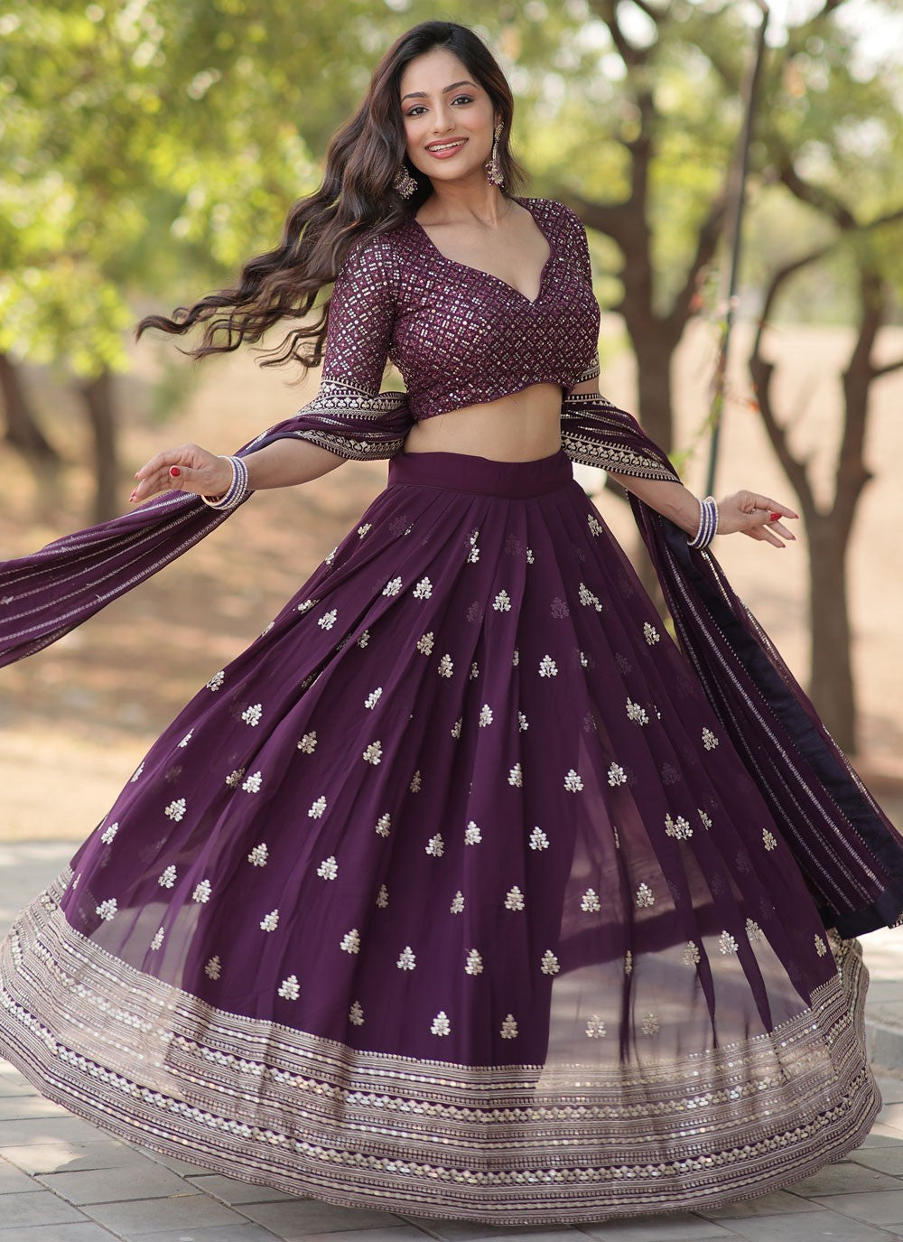 Embroidered Faux Georgette A - Line Lehenga - L1875