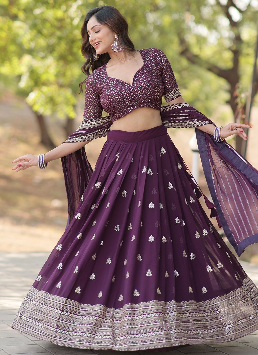 Embroidered Faux Georgette A - Line Lehenga - L1875