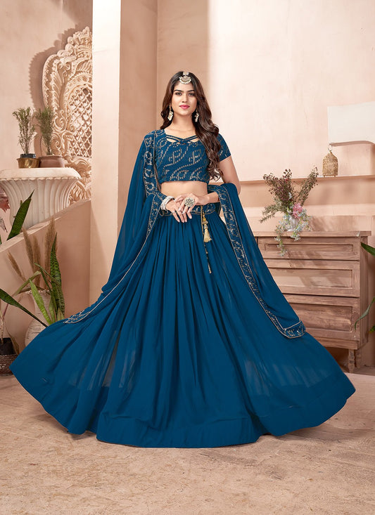 Embroidered Faux Georgette A - Line Lehenga - L0581