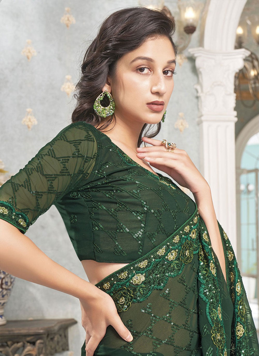 Trendy Embroidered Faux Georgette Saree - S4819