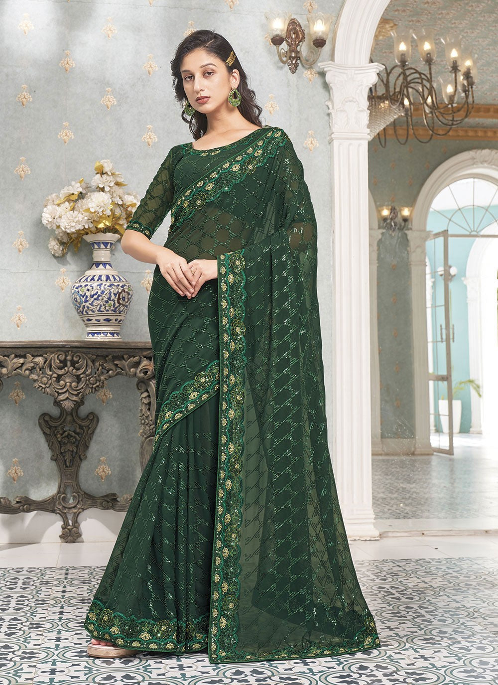 Trendy Embroidered Faux Georgette Saree - S4819