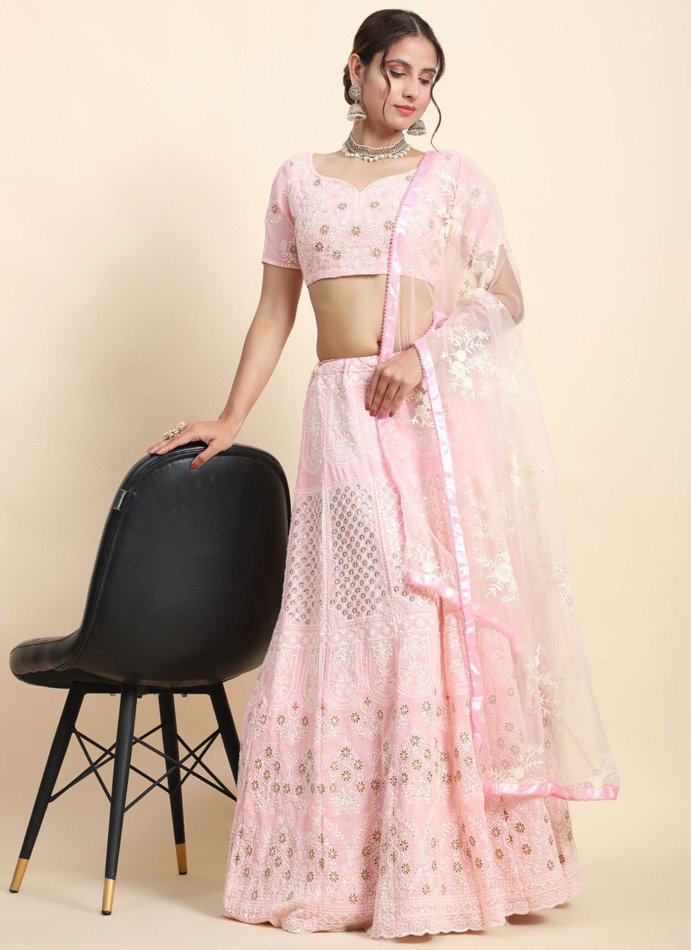 Embroidered Chinon A - Line Lehenga - L2616