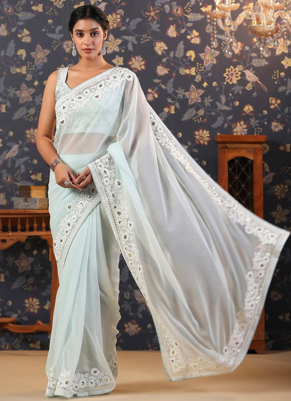 Trendy Embroidered Faux Georgette Saree - S4587