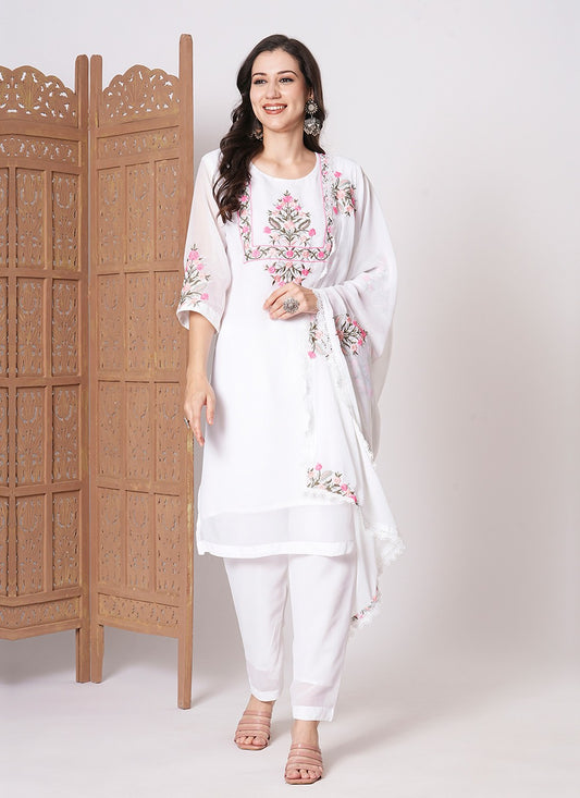 Embroidered Faux Georgette Pant Style Suit - T4484