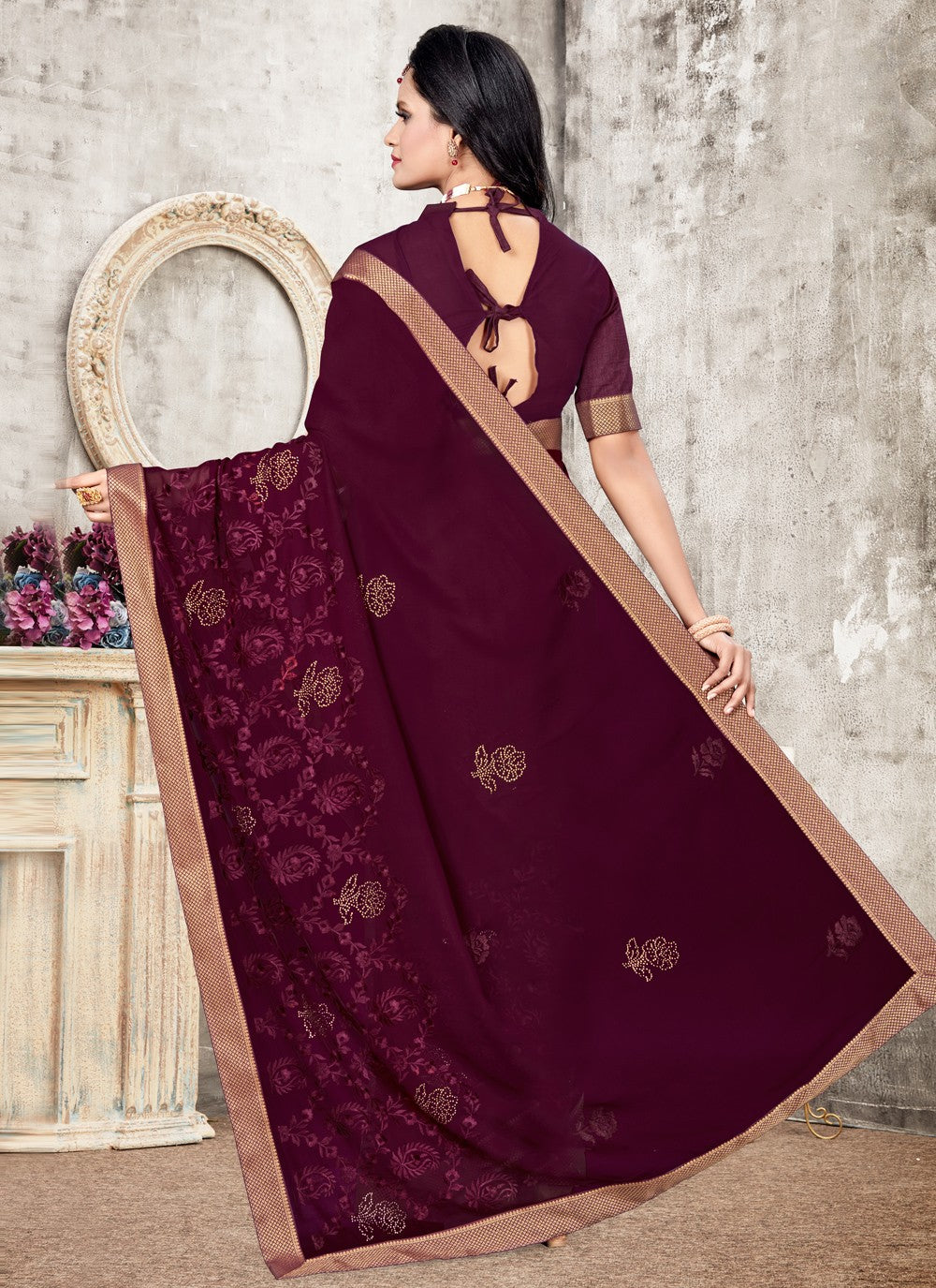 Classic Embroidered Faux Georgette Saree - S0566